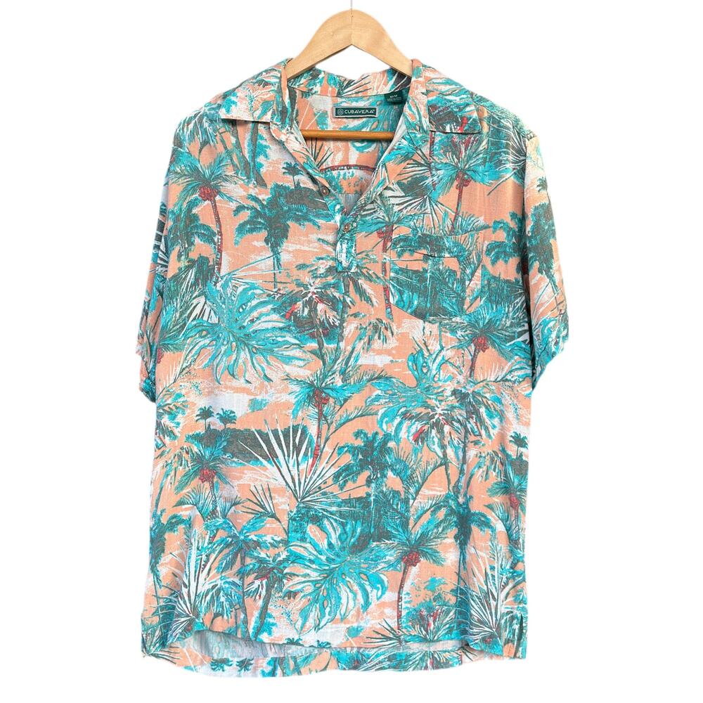 Cabavera Men’s Medium Tropical Print Hawaiian Short Sleeve Button Down Shirt